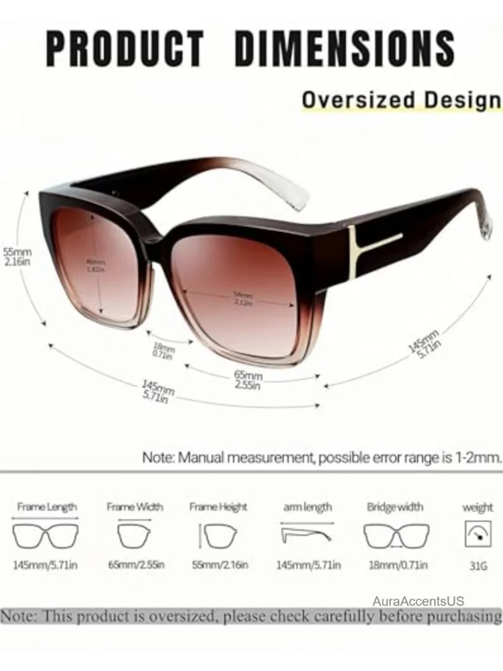 Oversized Square Fit Over Polarized UV400 Sunglasses 2 Pack